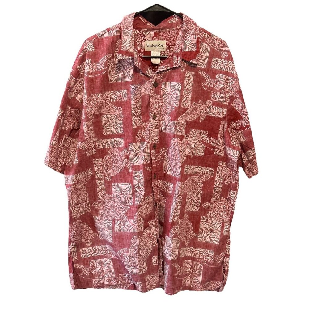 Bishop St. Red Patterned Hawaiian Shirt Men’s 2XL Cotton Made In USA